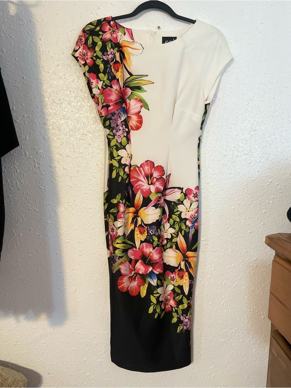 ECI White Midi Dress with Pink, Yellow & Green Floral Print